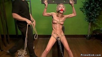 瘦弱的金发女郎用性玩...