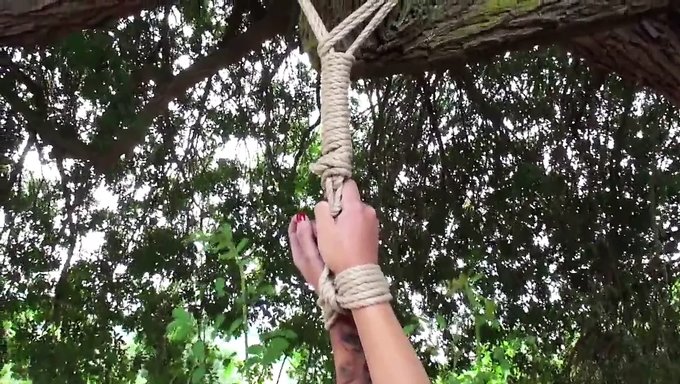 女人在bdsm游戏中脱衣并忍受强烈的户外鞭打